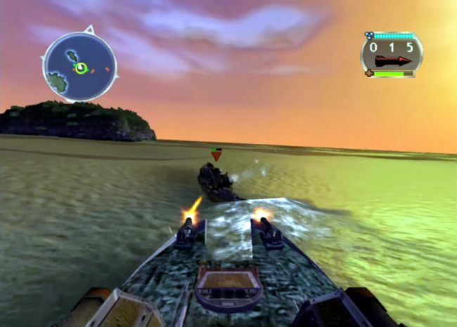 A sunset scene while shooting an enemy.