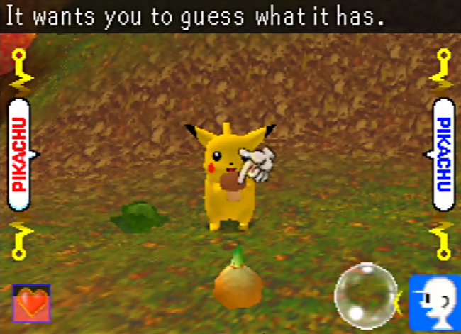 The player interacts with Pikachu.