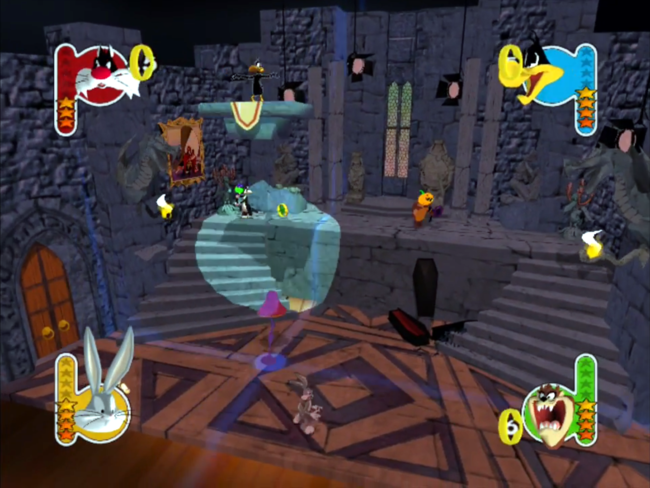 Fighting in the horror themed stage.