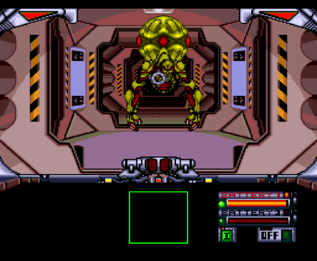 Fighting against a monster in a corridor.