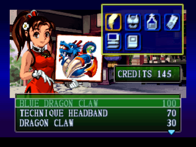 An anime style girl sells items at the in-game shop.