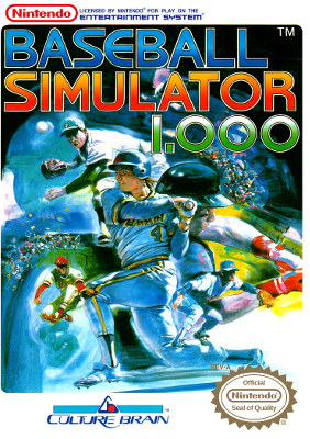 Front cover for Baseball Simulator 1000 on the NES.