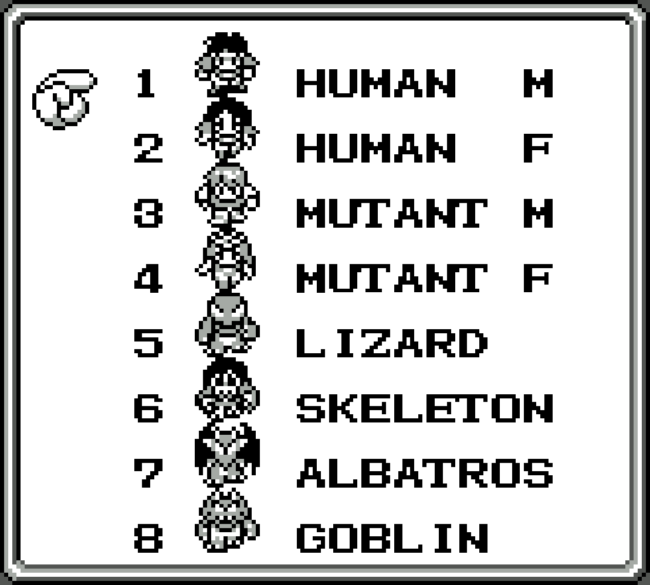The character creation screen you see when designing your party.
