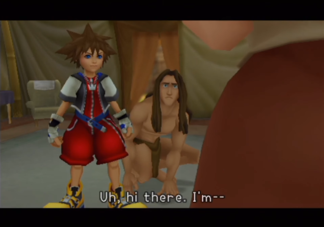 A cut-scene with Tarzan and Sora.