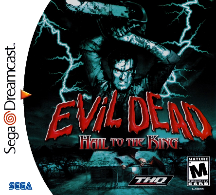 The front cover for Evil Dead: Hail to the King for the Sega Dreamcast.