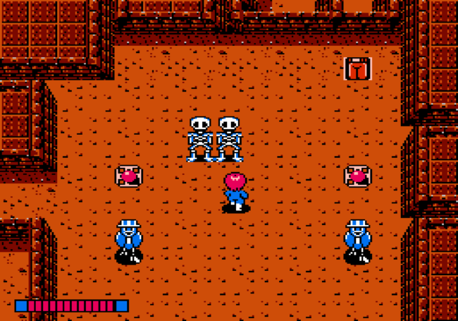 Fighting skeletons in the underground section of this game.
