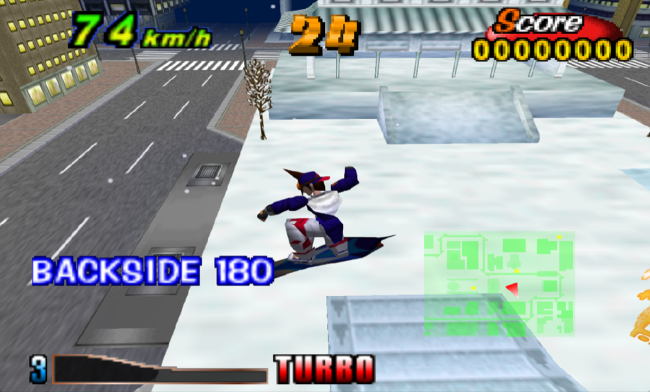 A city scene in Airboarder 64.