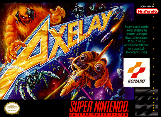 Front cover for Axelay for the Super Nintendo.