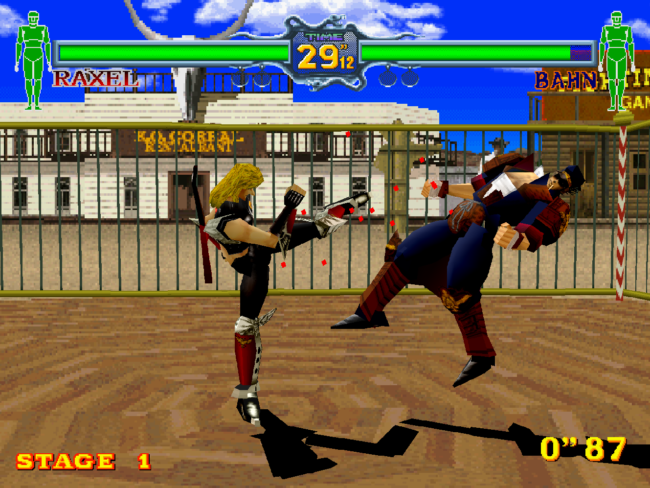 Raxel and Bahn fight in a wild west themed stage.