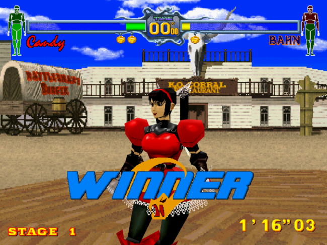Candy poses after winning a match.