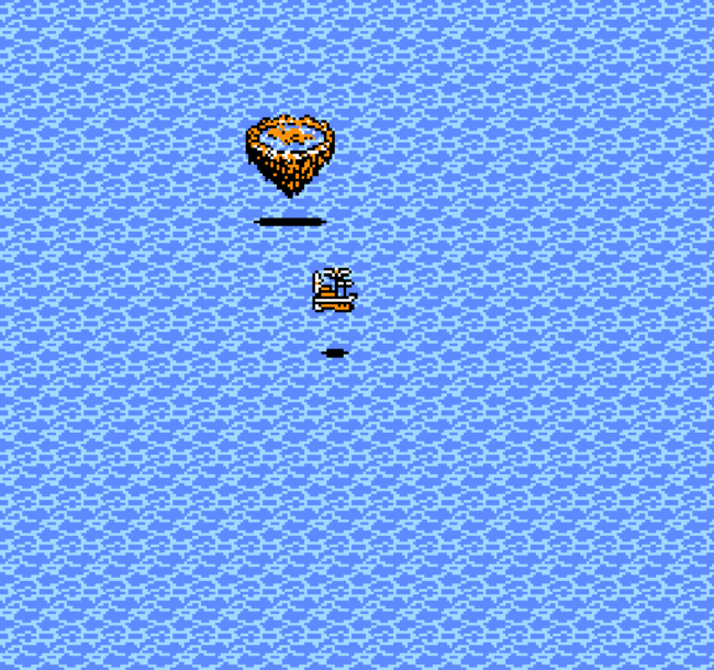 A floating island on the world map above a vast ocean.