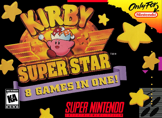 Front cover for Kirby Super Star for the Super Nintendo.