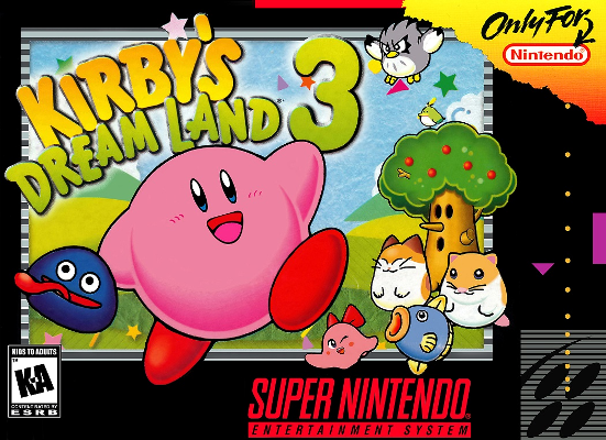 Front cover for Kirby's Dream Land 3 for the Super Nintendo.