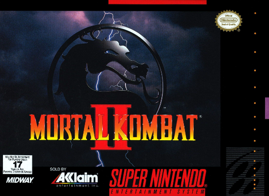 Front cover for Mortal Kombat II for the Super Nintendo.