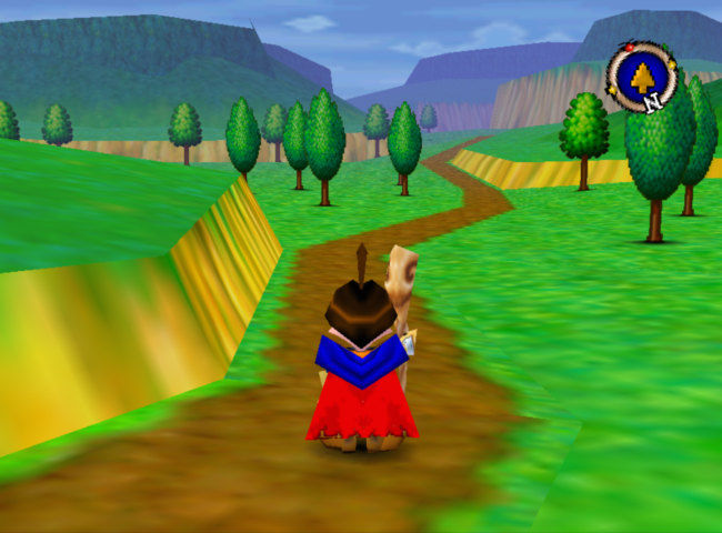 Brian stands in a field in an early area of the game.