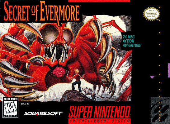 Front cover for the Secret of Evermore on the Super Nintendo.