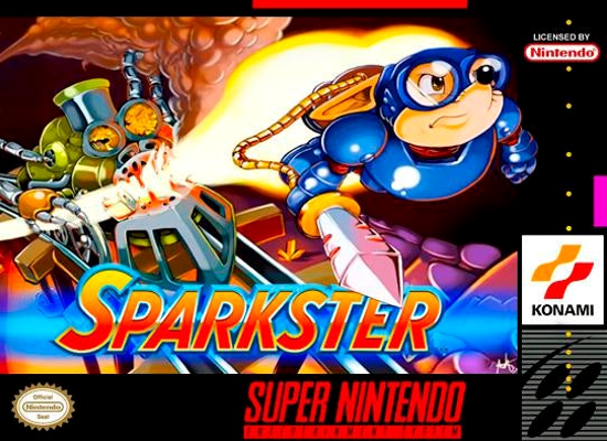 Front cover for Sparkster for the Super Nintendo.