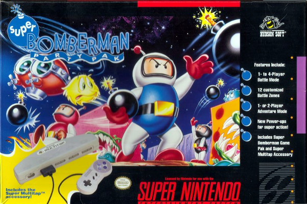 Front cover for Super Bomberman on the Super Nintendo.