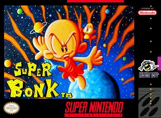 Front cover for Super Bonk for the Super Nintendo.