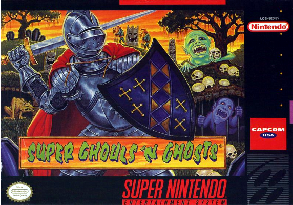 Front cover for Super Ghouls 'N Ghosts for the Super Nintendo.