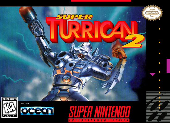 Front cover for Super Turrican on the Super Nintendo.