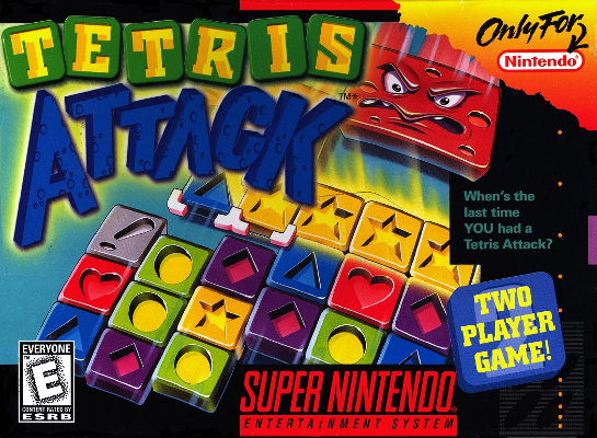 Front cover for Tetris Attack on the Super Nintendo.