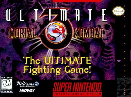 Front cover for Ultimate Mortal Kombat 3 for the Super Nintendo.