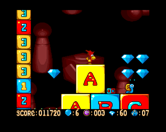 Alfred jumps atop toy blocks in the second level.