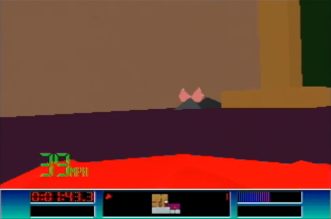A mouse in front of the car while in first person mode.