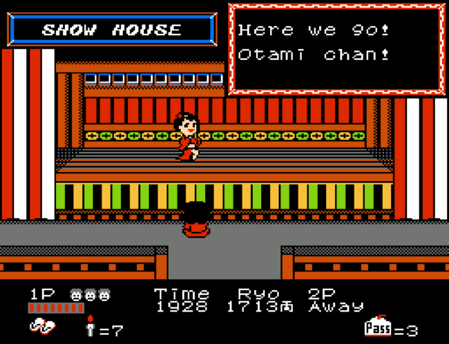 Watching an in game dancing performance in Ganbare Goemon 2.