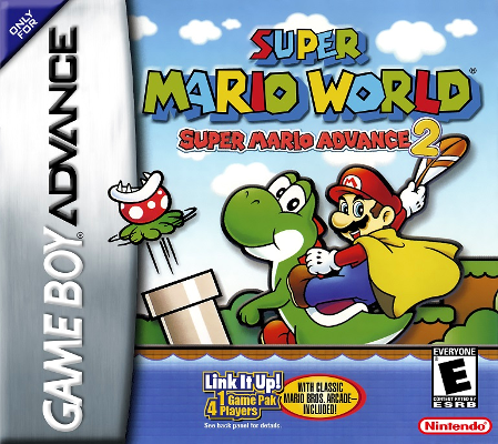 Front cover for Super Mario Advance 2: Super Mario World for the Game Boy Advance.