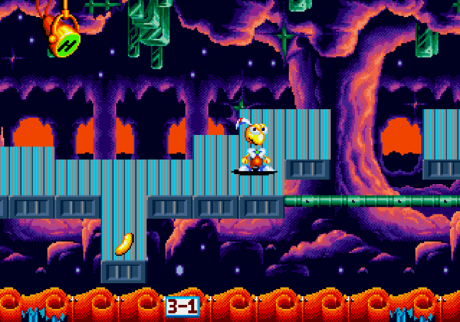 Headdy makes his way across a stage with a rotating platform.