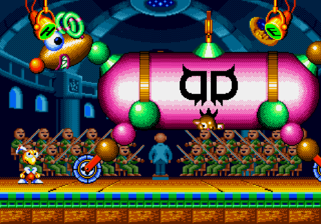 Headdy fights against a boss character.