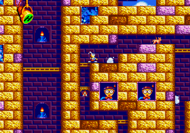 Dynamite Headdy shrinks down using a power-up to reach previously inaccessible areas.