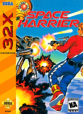 Front cover for Space Harrier for the Sega 32X.