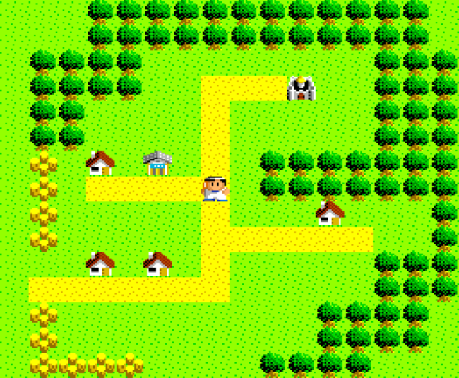 The main character explores the first town area in the game.