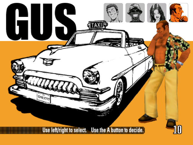 The character select screen in Crazy Taxi.
