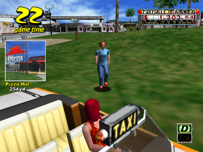 Picking up a fare in Crazy Taxi.