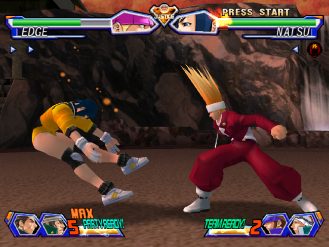 Two characters fight in a 3D arena in Project Justice.