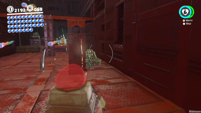 Mario takes over a tank and shoots explosives at an enemy.