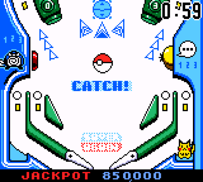 Starting out a match in blue mode in Pokemon Pinball.