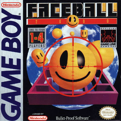Front cover for Faceball 2000 for the Nintendo Game Boy.
