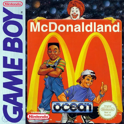 Front cover for McDonaldLand for the Nintendo Game Boy.