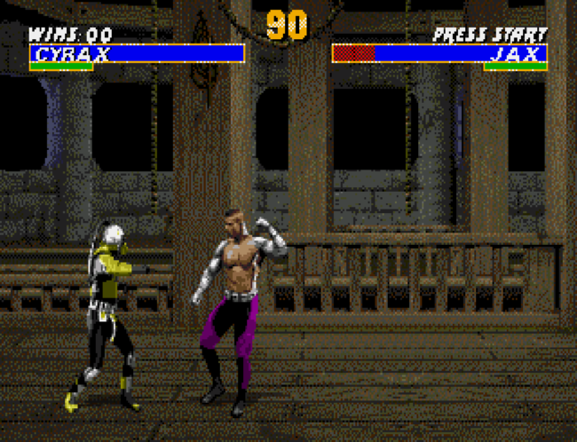 A match between the character Cyrax and Jax.