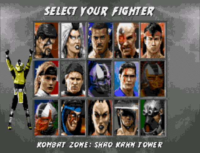 The character select screen in Mortal Kombat 3.