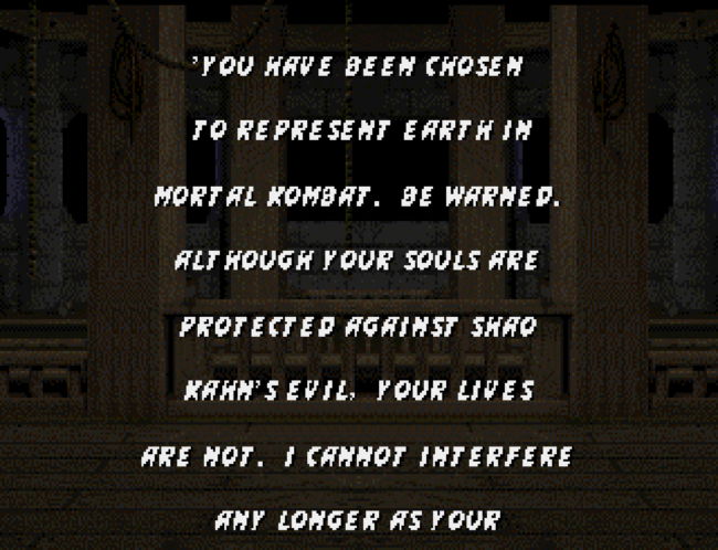The opening story scroll in Mortal Kombat 3.