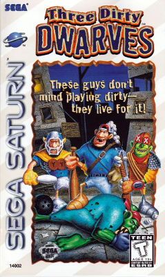 Front cover for Three Dirty Dwarves for the Sega Saturn.