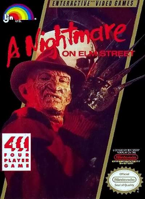 Front cover for A Nightmare on Elm Street for the Nintendo Entertainment System.