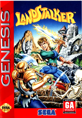 Front cover for Landstalker for the Sega Genesis.