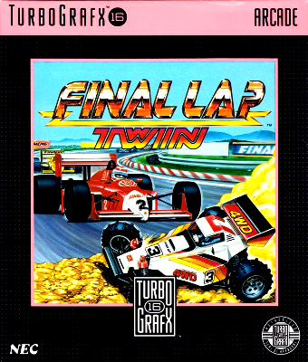 Front cover for Final Lap Twin for the Turbografx-16.